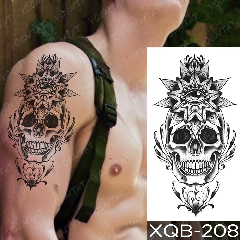Gingf Temporary Tattoo Sticker Skull Eyes Wolf Dragon Lion Tattoos Forest Tiger Body Art Arm Fake Sleeve Tatoo Women Men