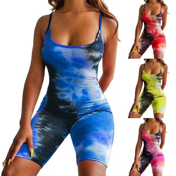 S-2XL Camisole Print Women Sexy Bodysuits Sleeveless Jumpsuit Siamese Tank Top Bodysuit Rompers Beach Hot Rompers 4 Colors
