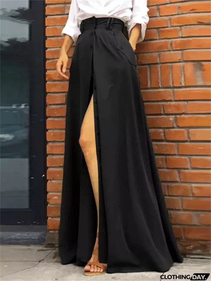 Temperament Cozy Lady Single-breasted Long Skirts