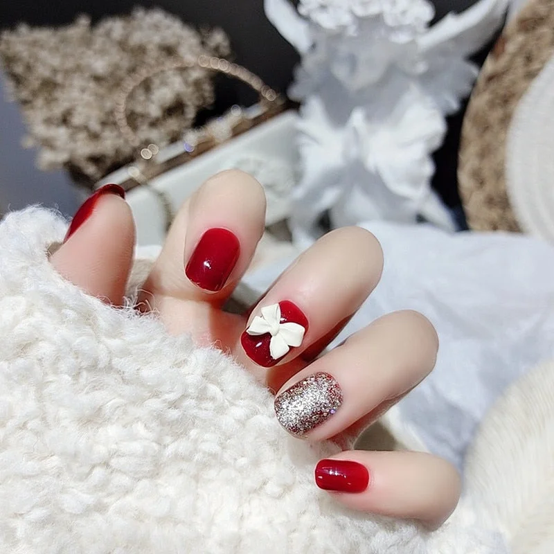 24pcs/box Cat Eye Phototherapy Nail Patch Wearable Fake Nail Short False Nail Wedding For Winter Autumn wearable full cover-Nail Inspo