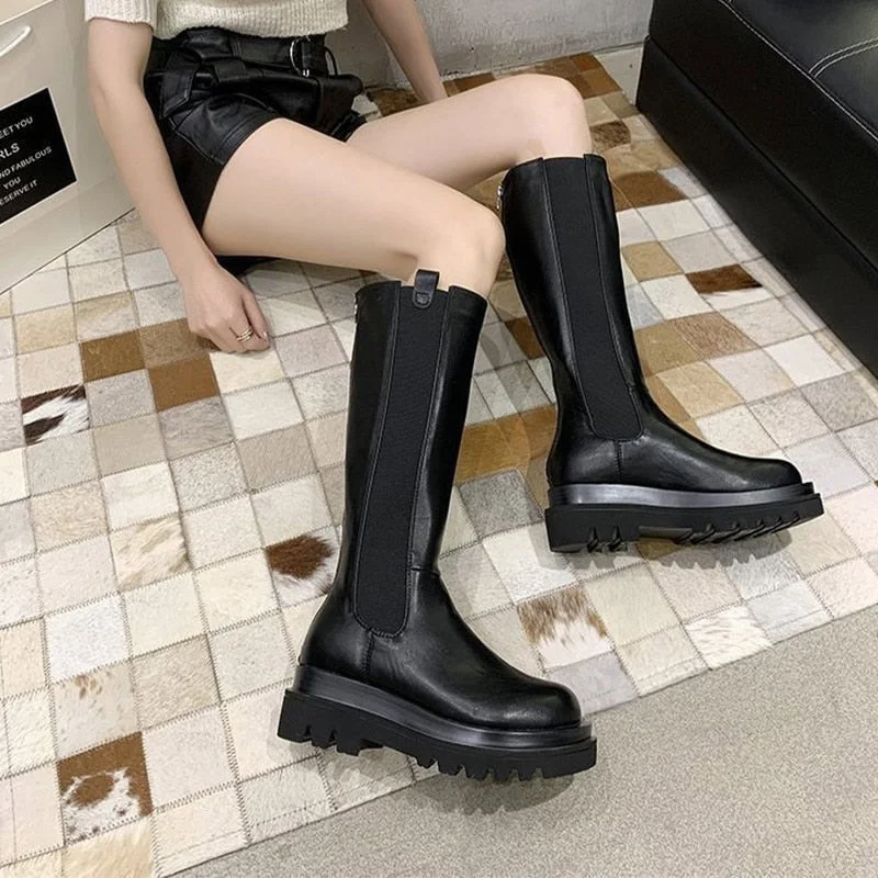Women Long Boots Knee high Shoes Chunky Heels Autumn Winter Brand Designer Chelsea Platform Boots Fashion Ladies Footwear 2021
