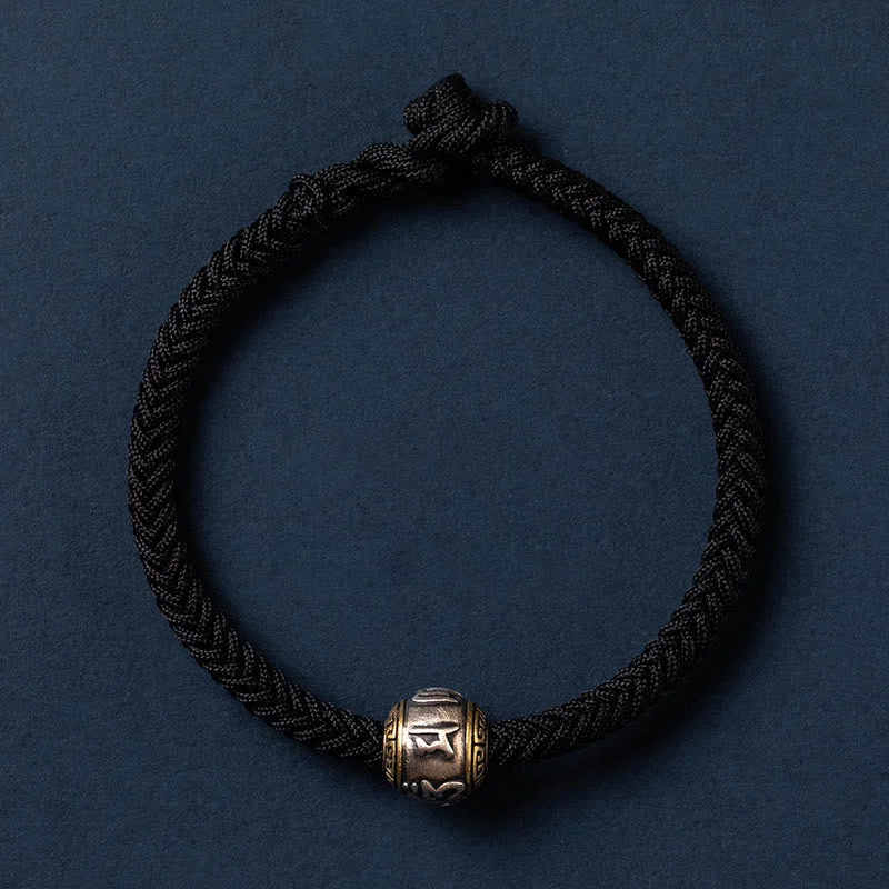 925 Sterling Silver Tibet Handmade Om Mani Padme Hum Luck Protection King Kong Knot Braided Bracelet