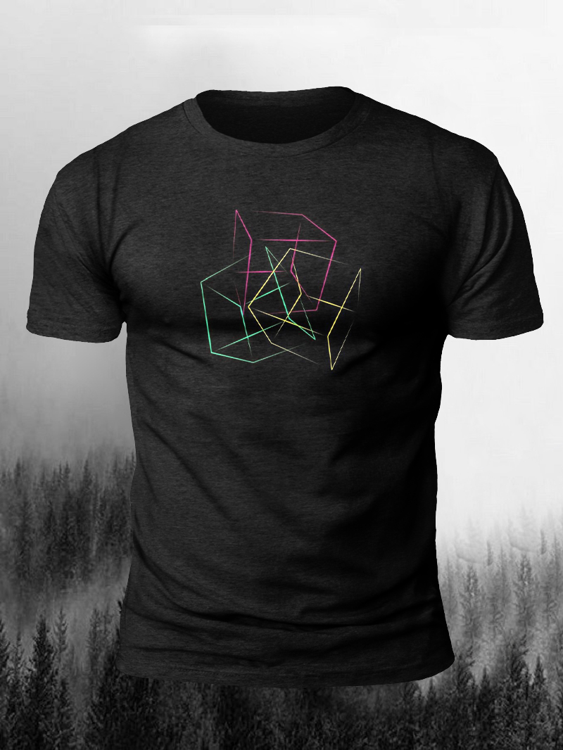 Square Four-Dimensional Modeling Geometric Printed Short Sleeve T-shirt