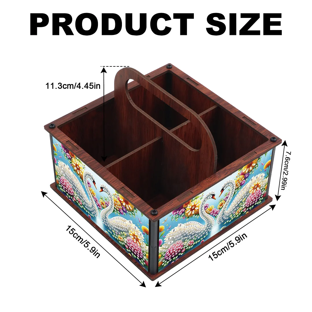 DIY Swan Wooden Diamond Painting Handheld Storage Box Kit Tabletop Art Decor