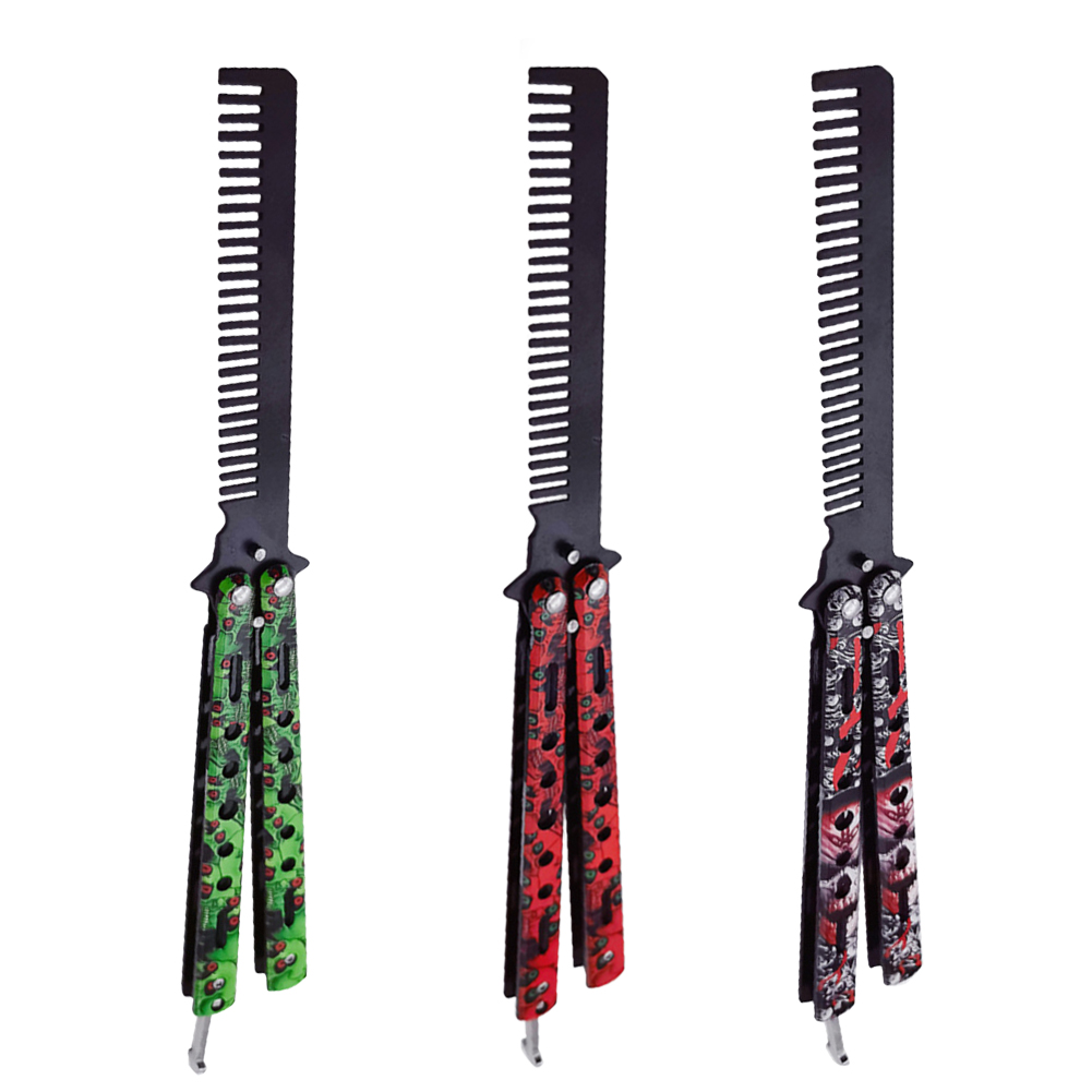 

Stainless Comb Foldable Practice Training 3D Butterfly Knife Beard Brush, Red white, 501 Original