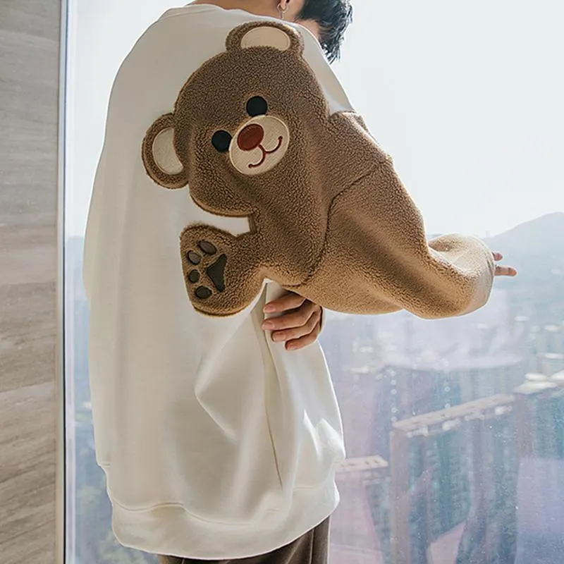 Bear Plush Embroidery Loose Sweatshirt