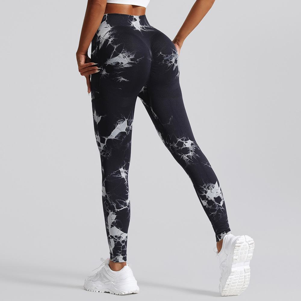 Mayfirstaudio New Seamless Tie Dye Yoga Pants Sports Leggings Women High Waist Push Up Tights Fitness Workout Side Pocket Pants Gym Clothing