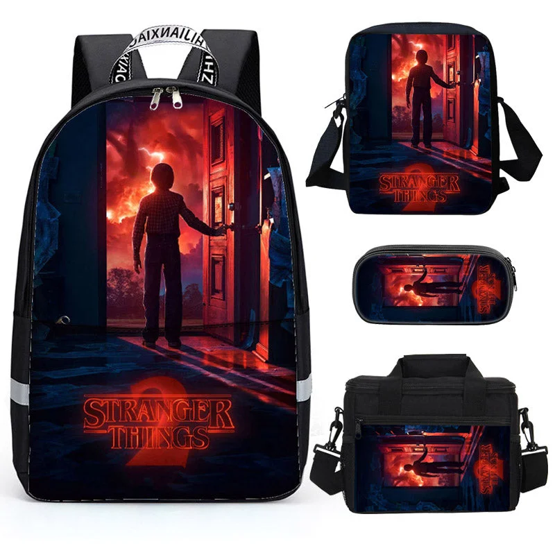 Buzzdaisy Casual Stylish 3D Stranger things Print School Backpack For Boys Girls Students 4PCS