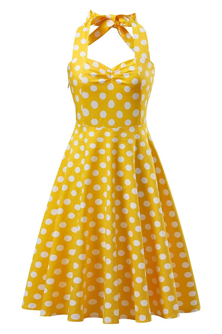 Yellow Halter Polka Dot Vintage Dress - Life is Beautiful for You - SheChoic