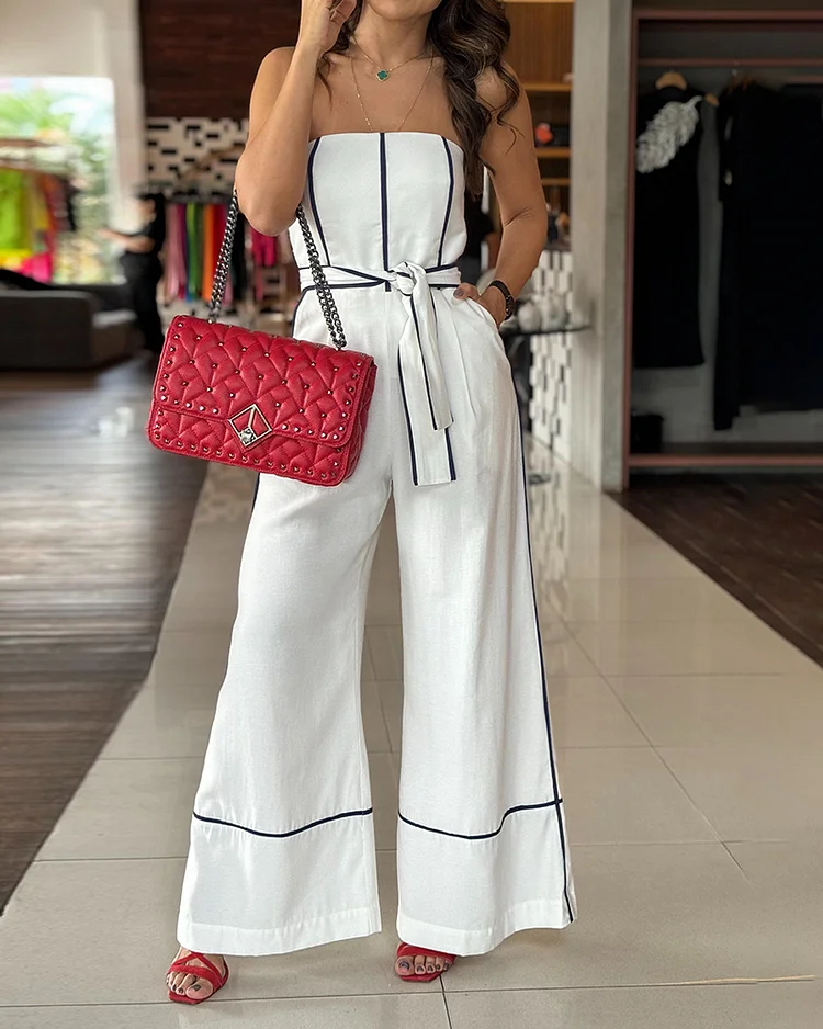 Strappy Strap Line Printed Jumpsuit