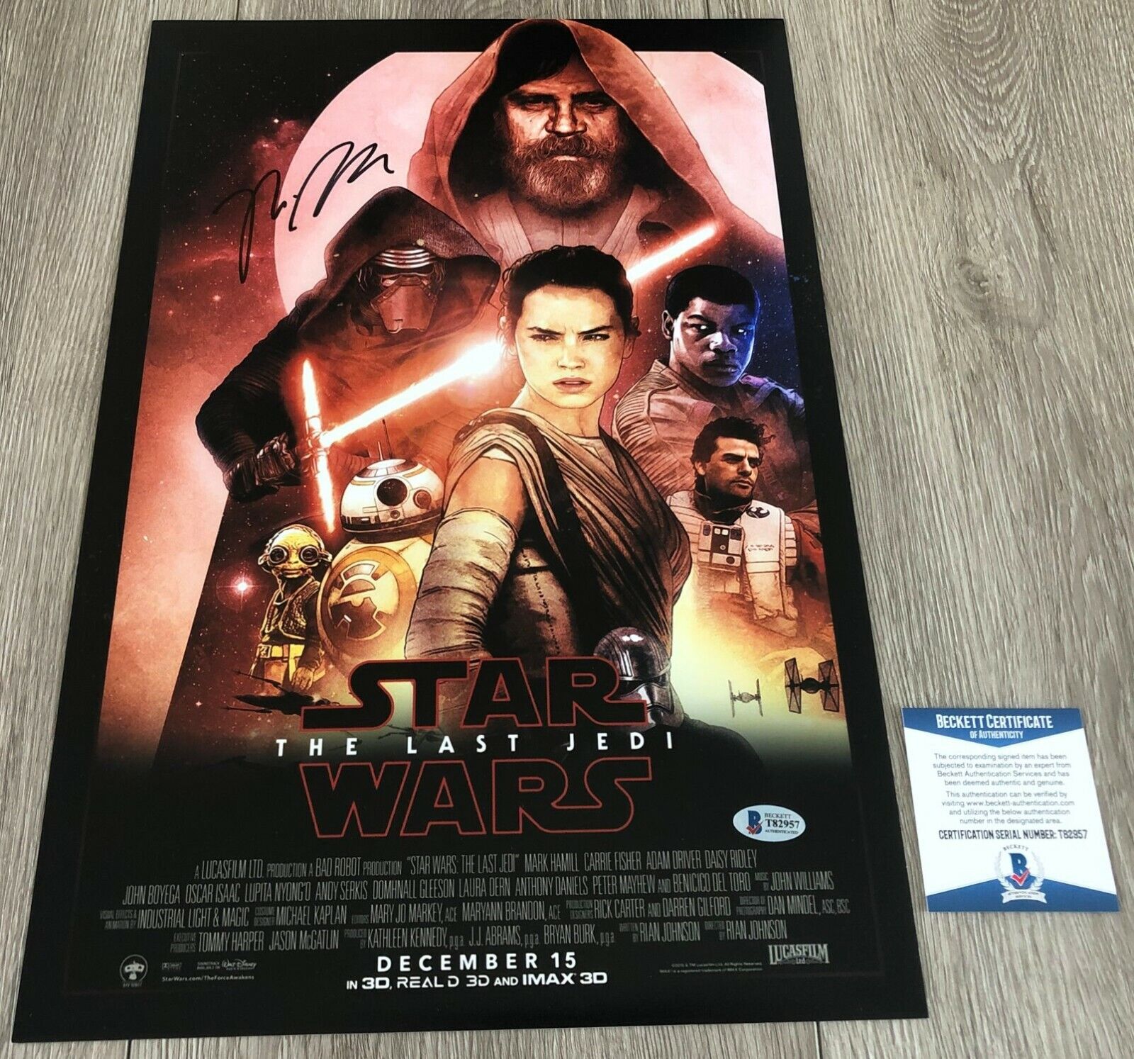 RIAN JOHNSON SIGNED STAR WARS THE LAST JEDI 12x18 Photo Poster painting wEXACT PROOF BECKETT COA