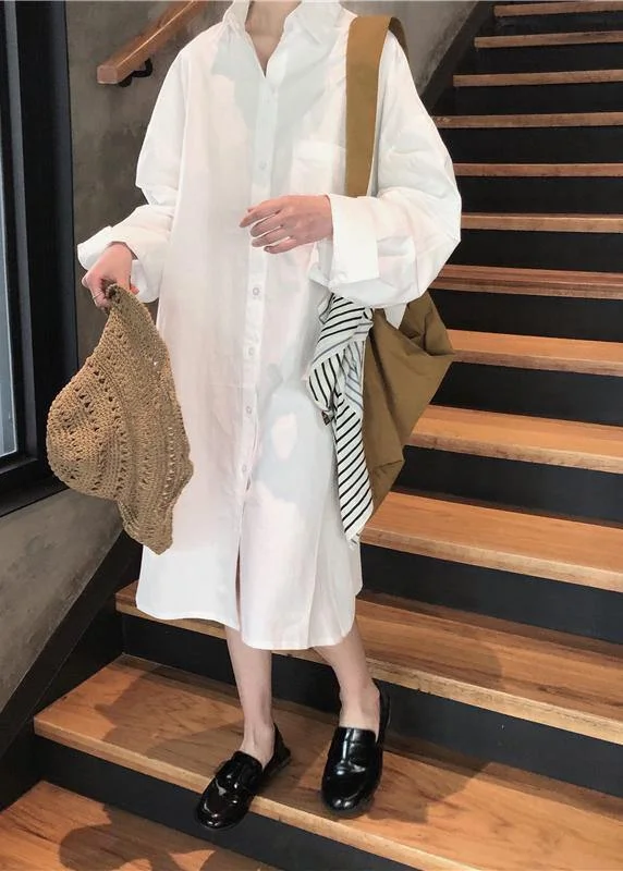 Loose White Linen Quilting Clothes Long Sleeve Love Spring Dresses