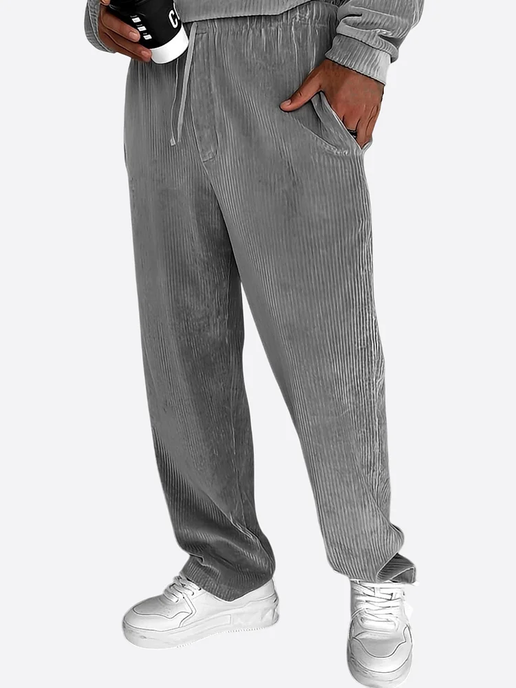 Men's Corduroy Loose Casual Solid Color Drawstring Retro Trousers