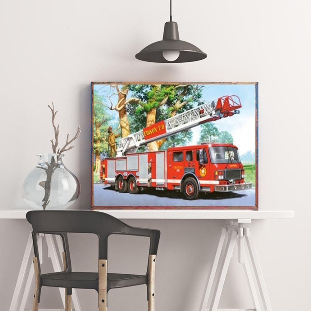 Fire Truck Full Round Diamond Painting