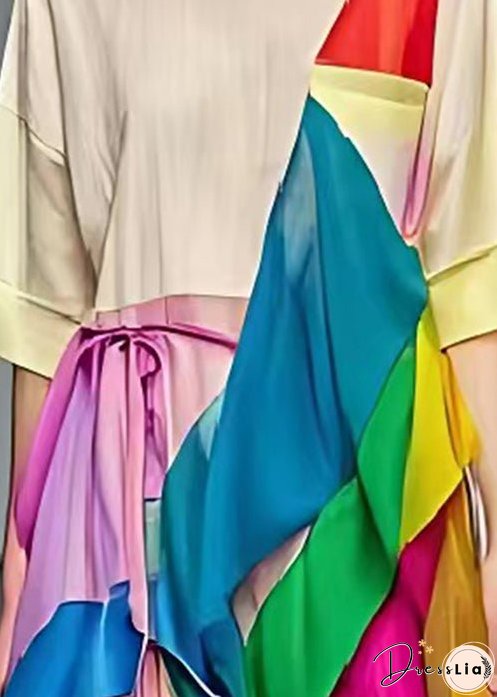 Rainbow Patchwork Tulle Long Dress Asymmetrical Summer