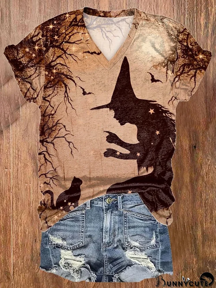 Women's Witch Print Short Sleeve T-Shirt