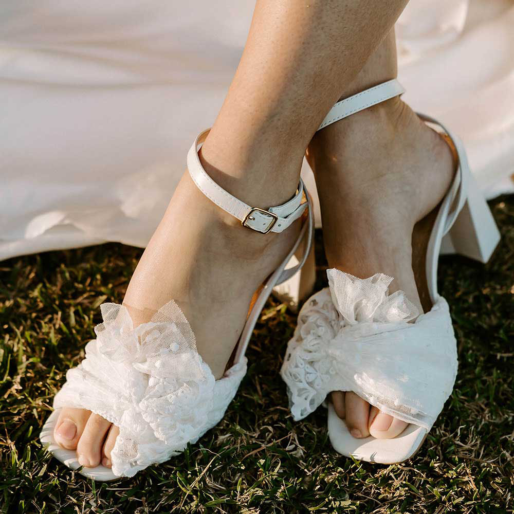 Ivory Vegan Leather Square Toe Chunky Heel Ankle Strap Sandals Nicepairs