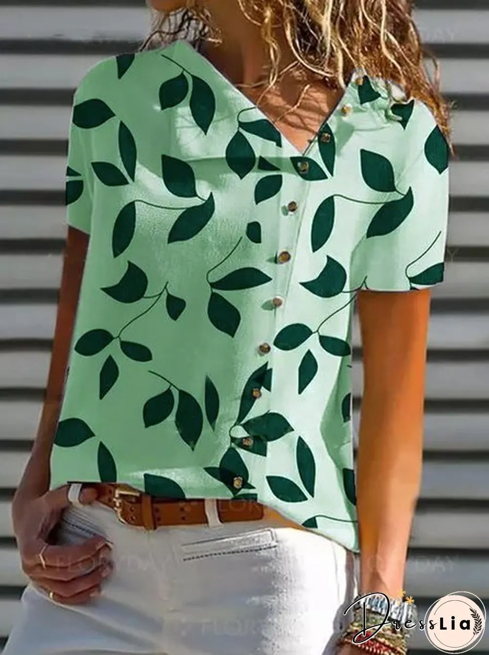 Holiday Leaves Asymmetrical Short Sleeve Tops