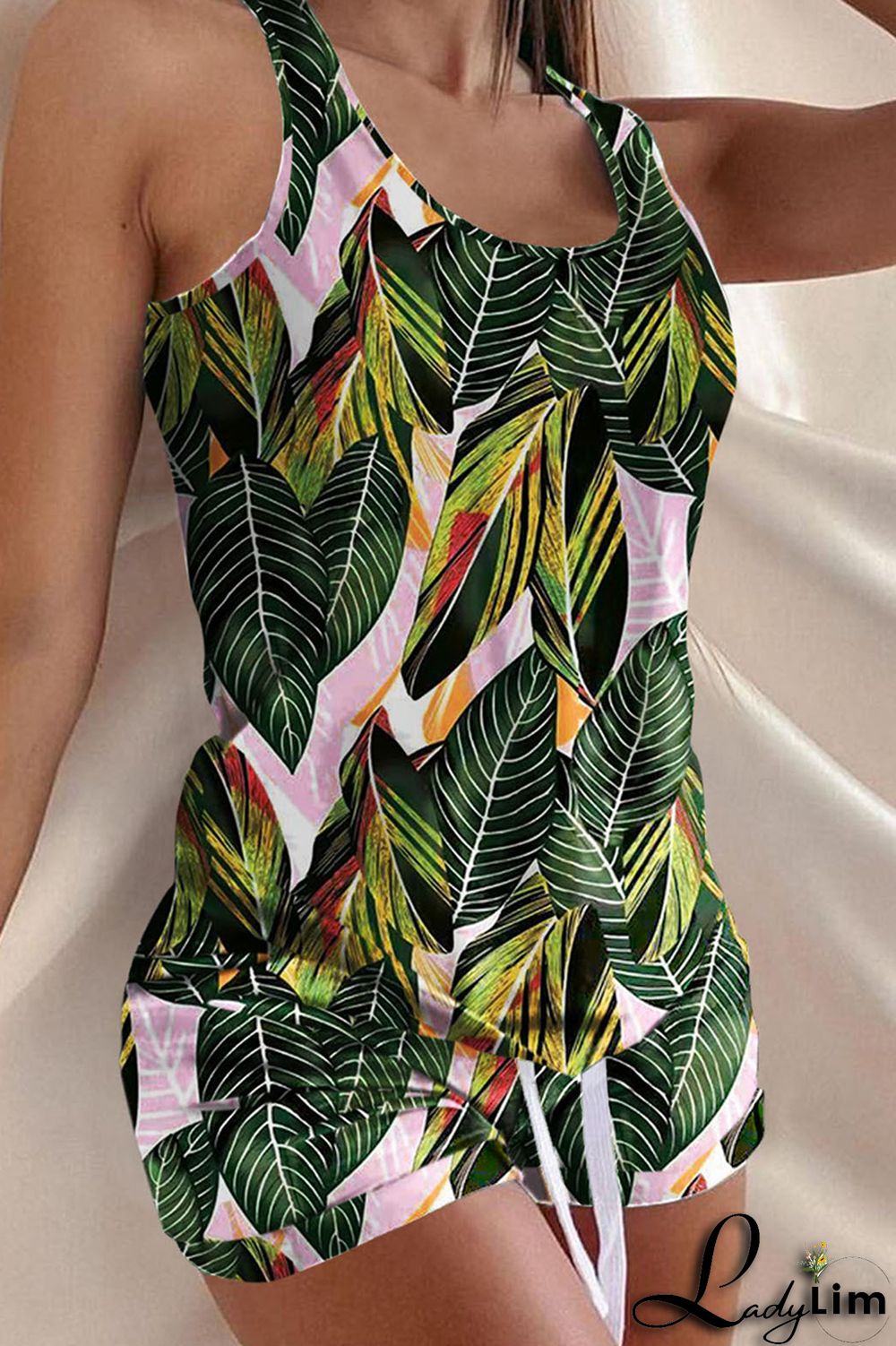 Black Pink Fashion Casual Print Basic U Neck Sleeveless Two Pieces