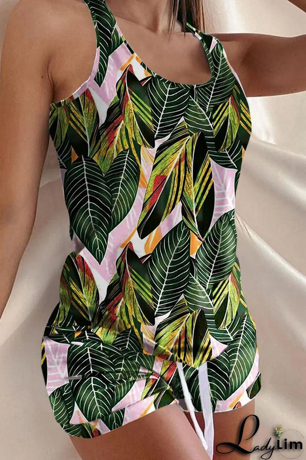 Black Pink Fashion Casual Print Basic U Neck Sleeveless Two Pieces