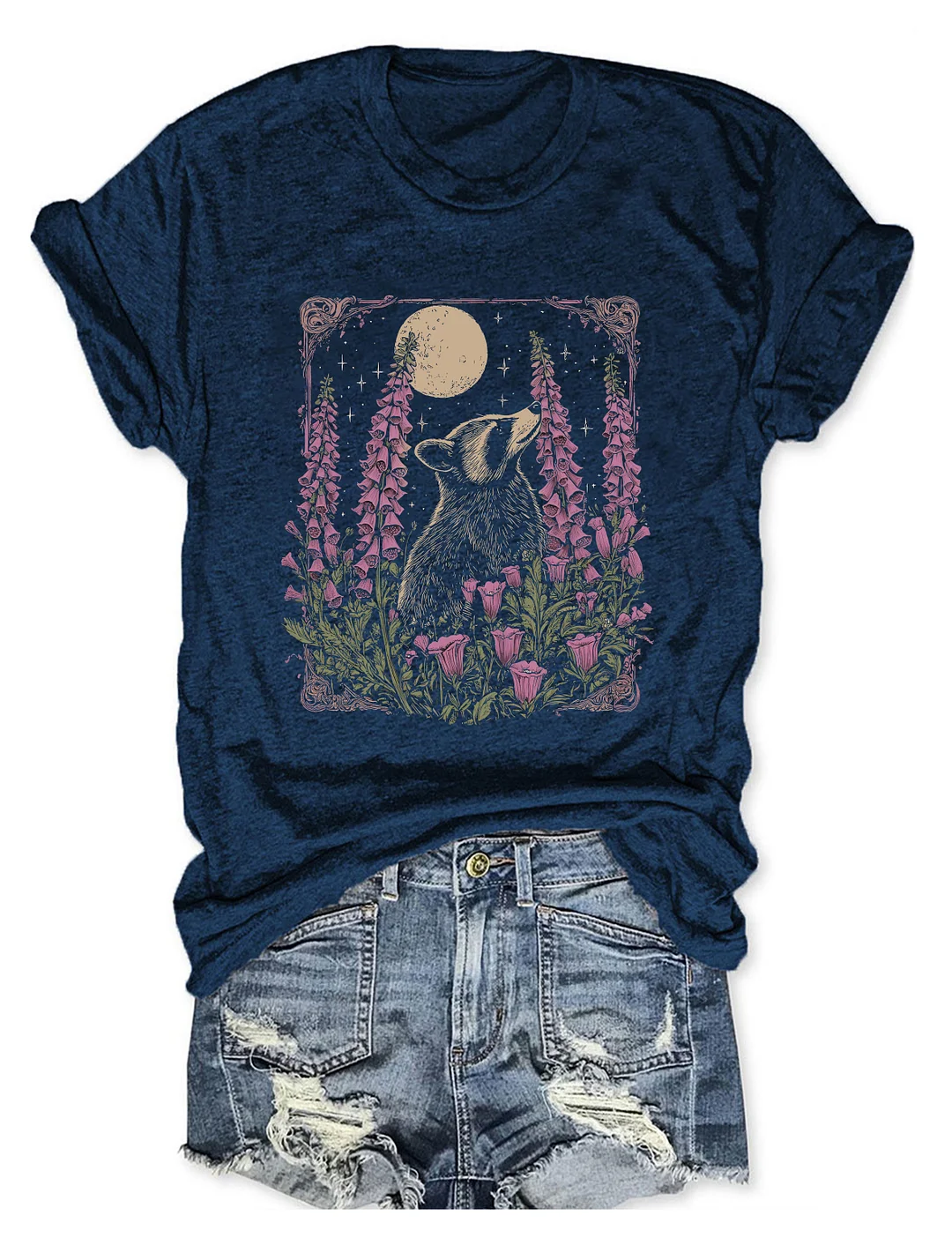 Raccoon Moon Retro Graphic T-shirt