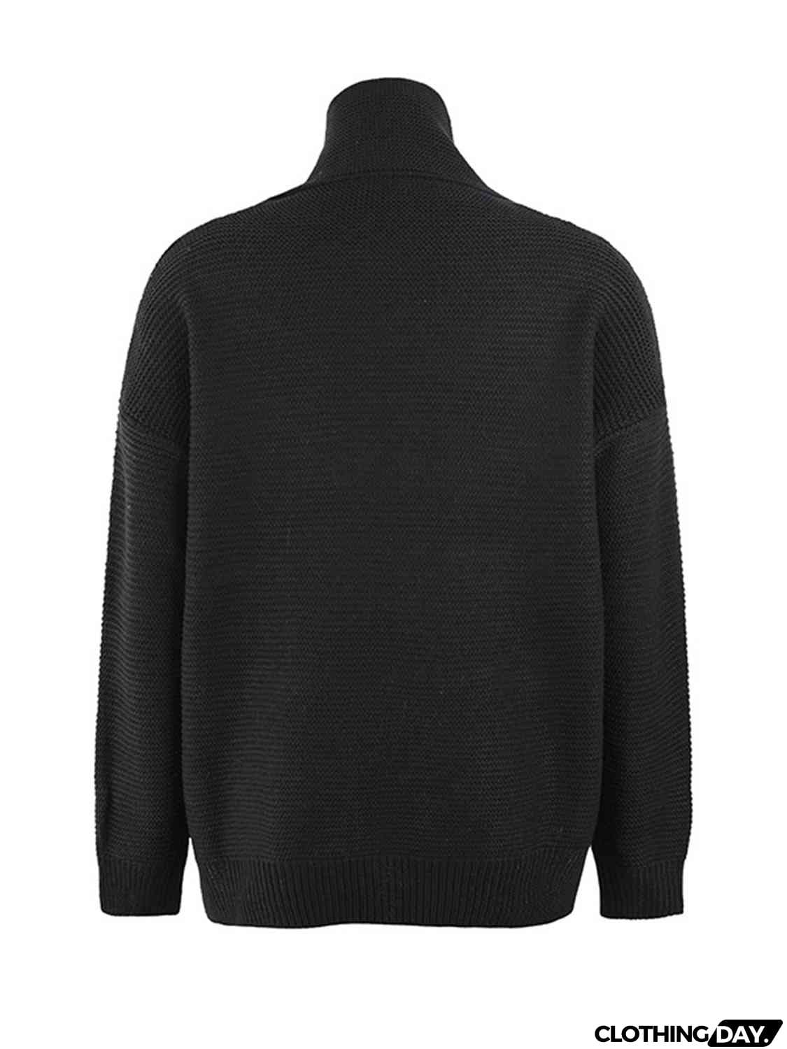 Turtleneck Dropped Shoulder Slit Sweater