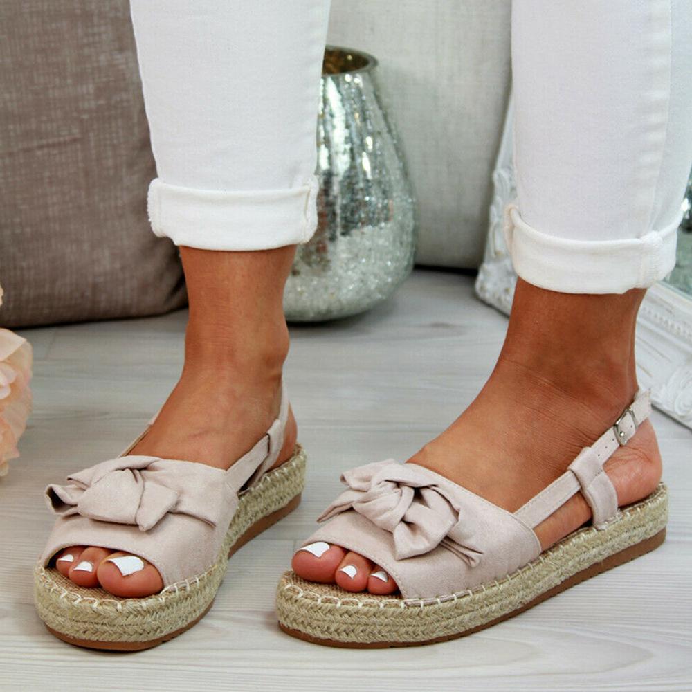 Women's peep toe bow espadrille platform sandals