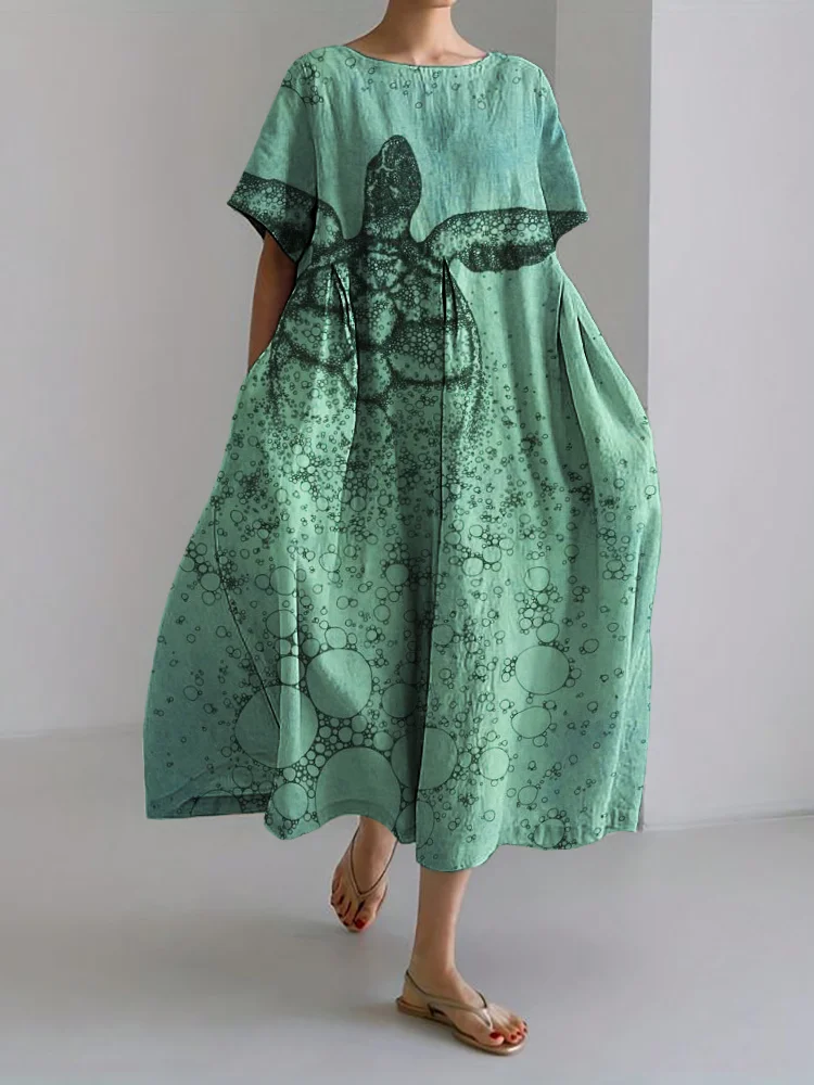 Comstylish Sea Turtle Art Gradient Linen Blend Maxi Dress