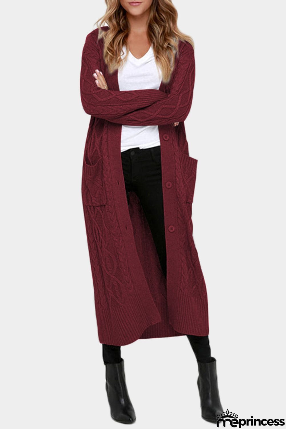 Cable Knit Open Front Long Cardigan