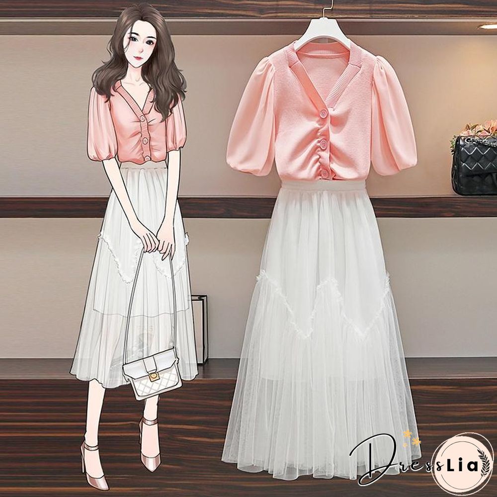 Sweet Knit Tee+Mesh Skirt P15772