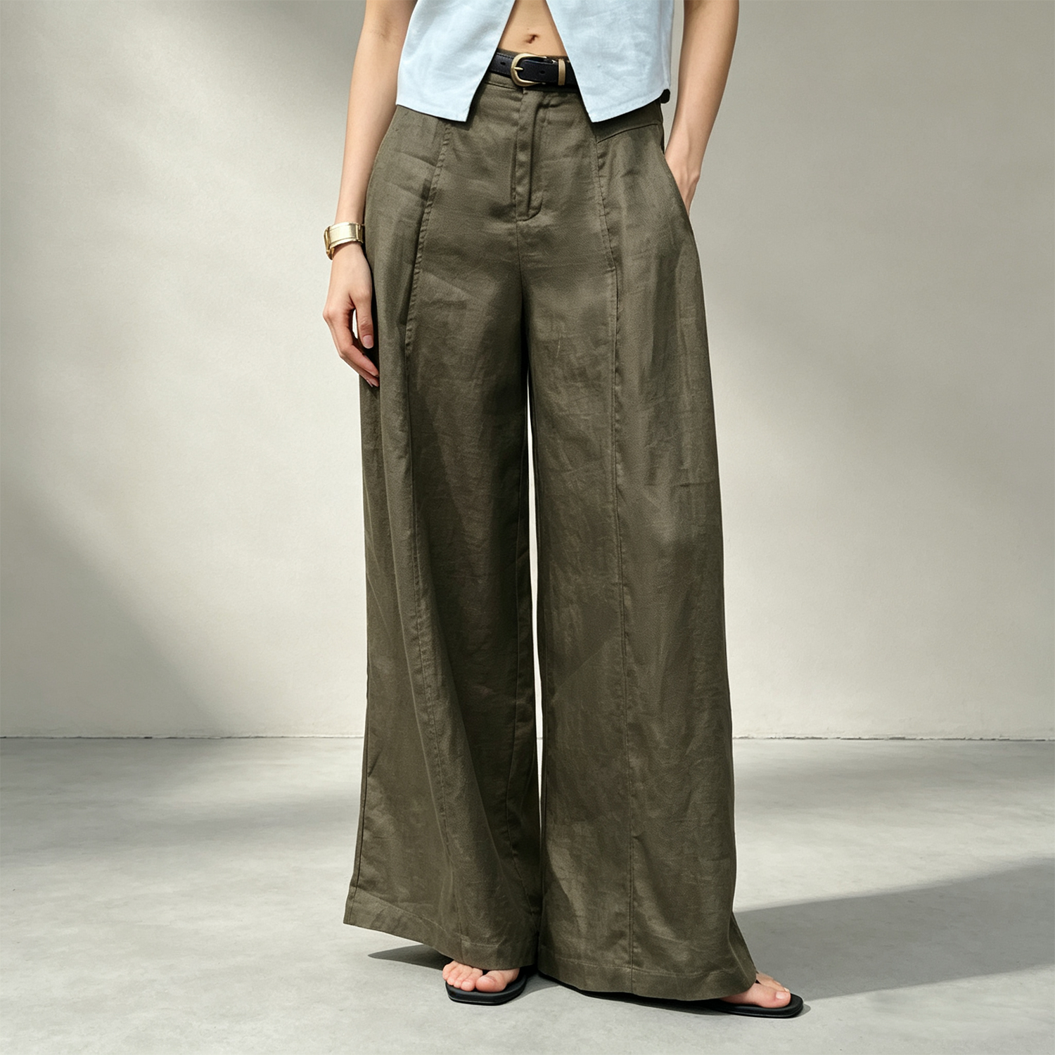 Women's Linen Pants Wide Leg High-Waisted Pleated Front REAL SILK LIFE