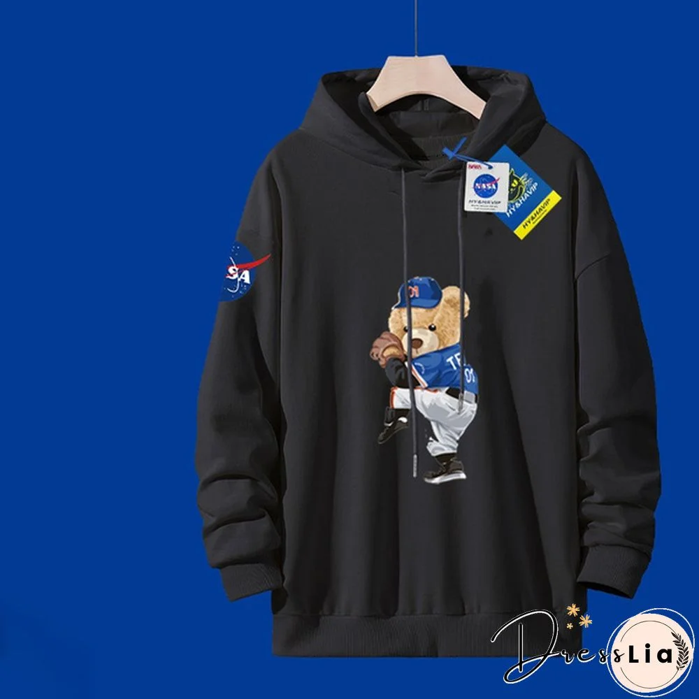 Unisex Hooded Sweater Bear Baseball Long-Sleeved Tops Nasa Tide Brand Pullovers Sweatshirts