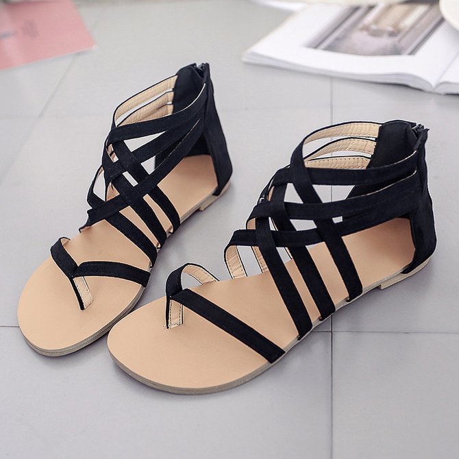 Women Flip Flops Plus Size Sandals Casual Flat Sandals with Zipper CS146- Fabulory
