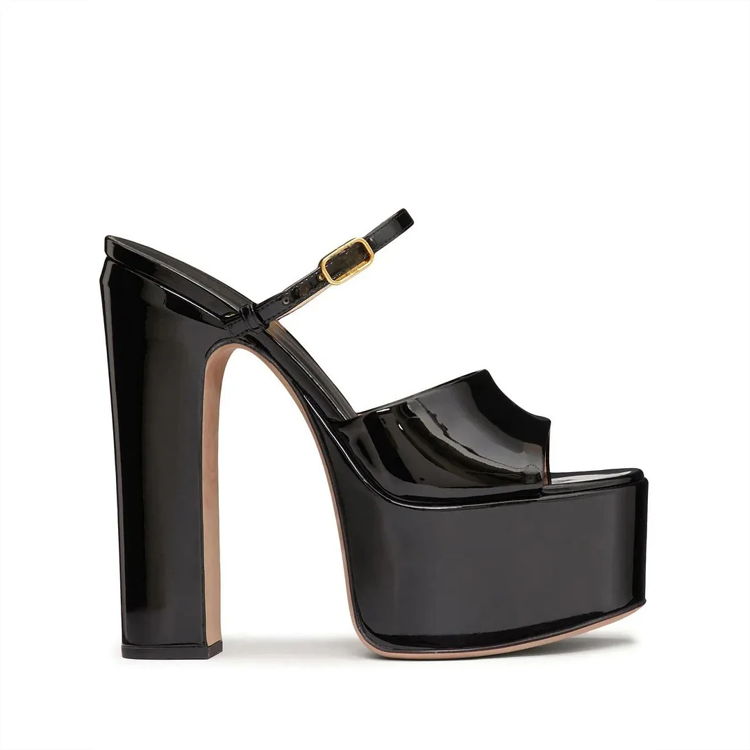 150mm Thick heel round toe buckle waterproof platform open toe one-strap sandals high heel sandals-MERUMOTE