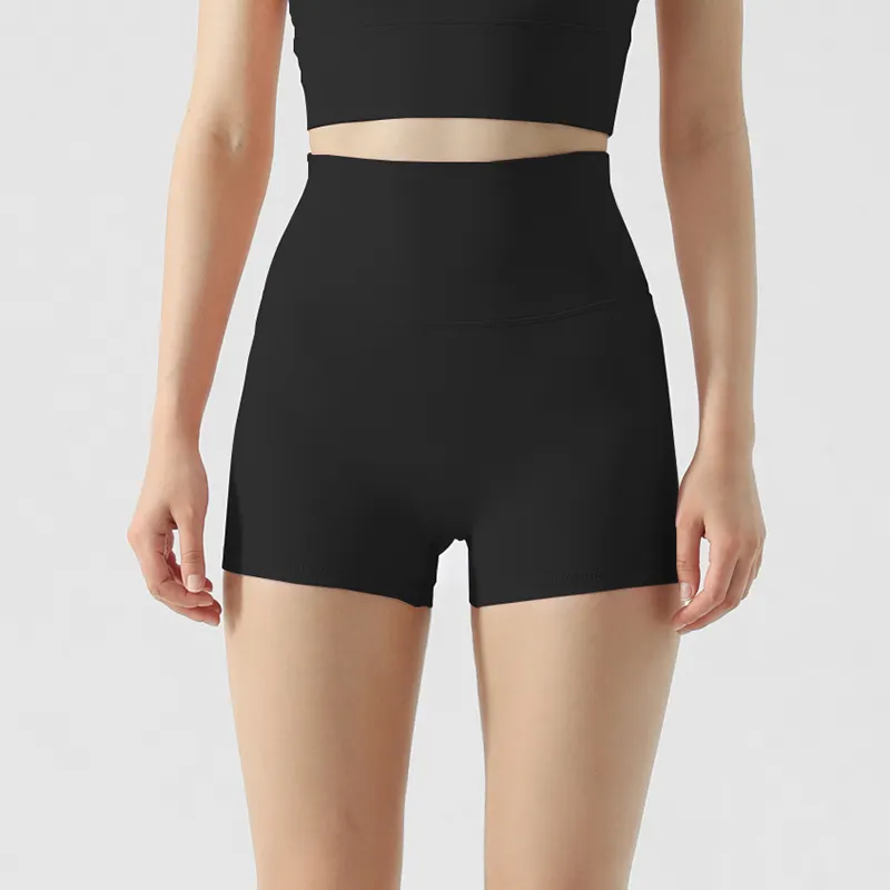Hergymclothing Black high rise no front seam squat proof tummy control flexible flatting hot yoga shorts womens online shopping
