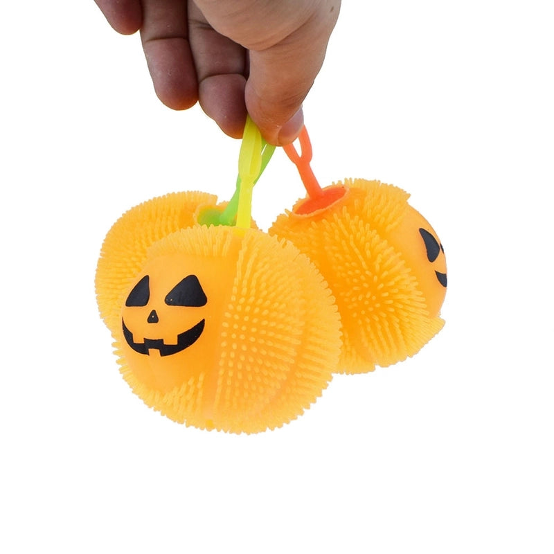 Novelty Tpr Plastic Squeeze Pumpkin Light Hairy Ball Halloween Toys