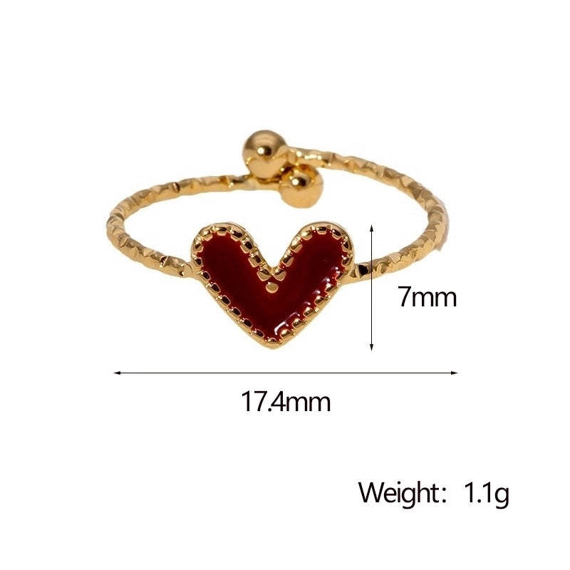 Cute Vintage Style Heart Shape 304 Stainless Steel 18K Gold Plated Enamel Open Rings