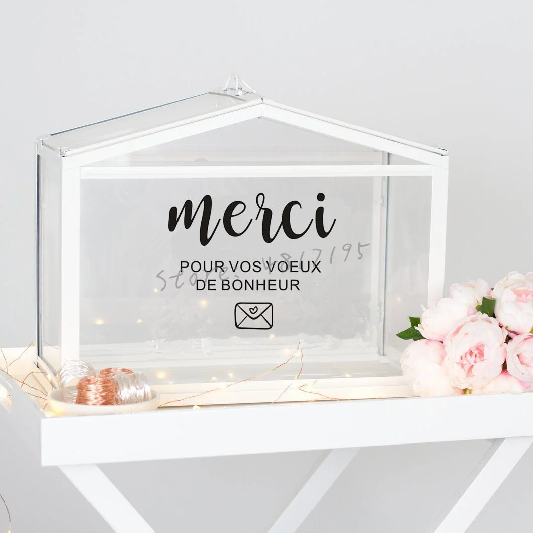 French Version Wedding Cards Box Vinyl Decal Wedding Sign Gifts Boxes Sticker Wedding Reception Thank you Stickers Decor AZ848