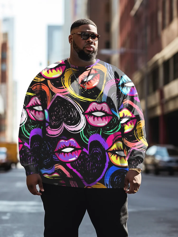 Men's Plus Size Heart Lips Cartoon Sweatshirt