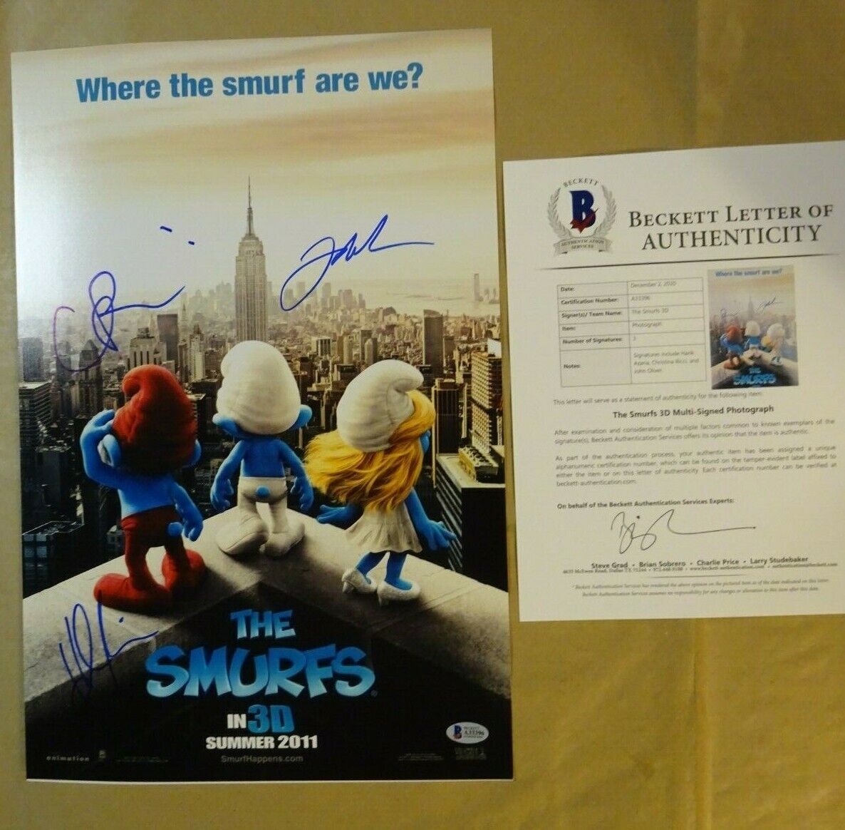 Signed SMURFS Autographed By 3 12x18