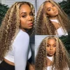 Hightlight Brown Mixed Blonde Brazilian Water Wave Long Hair Curly Wig