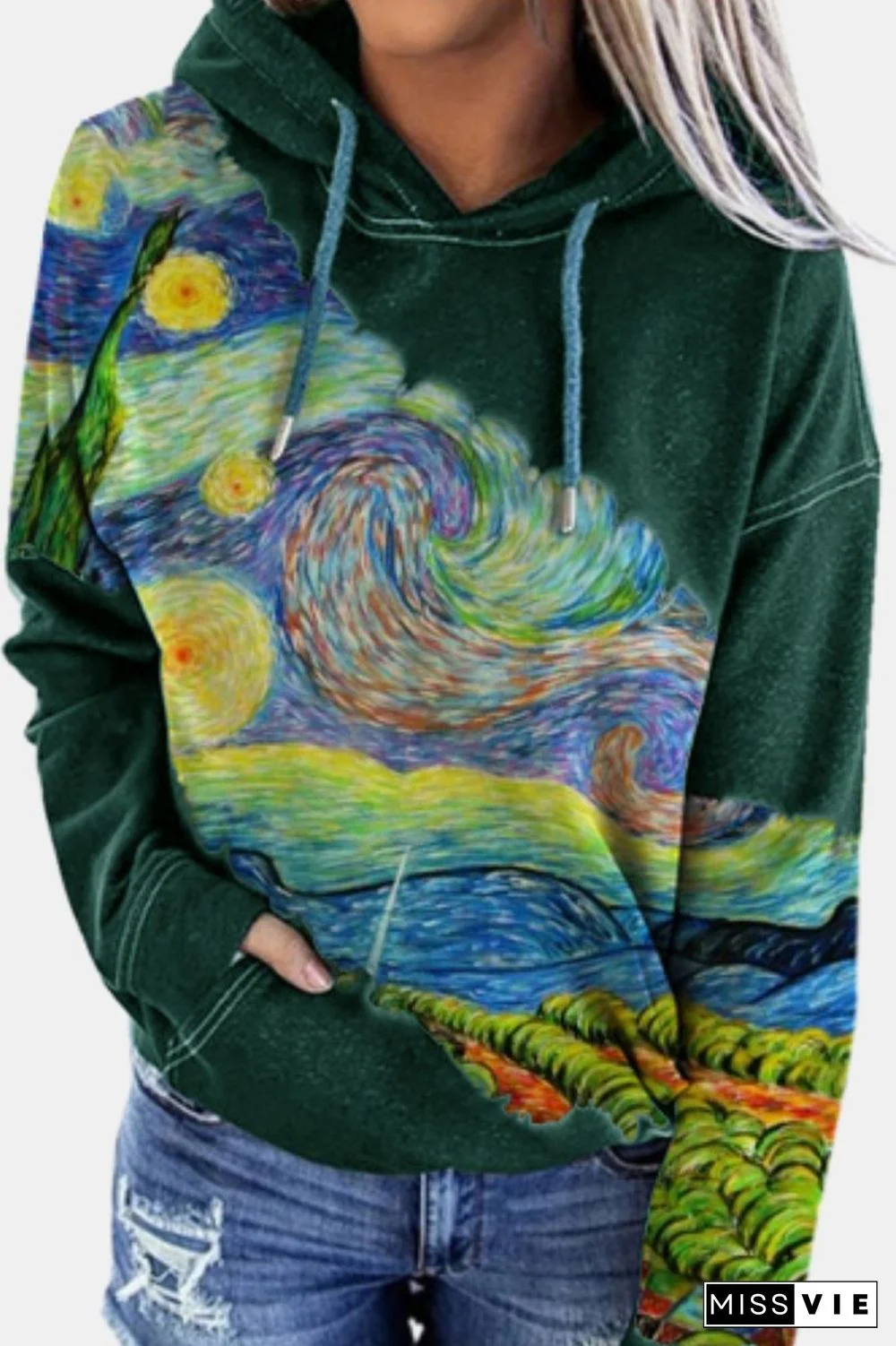 Hooded Abstract Printed Casual Sweatshirt