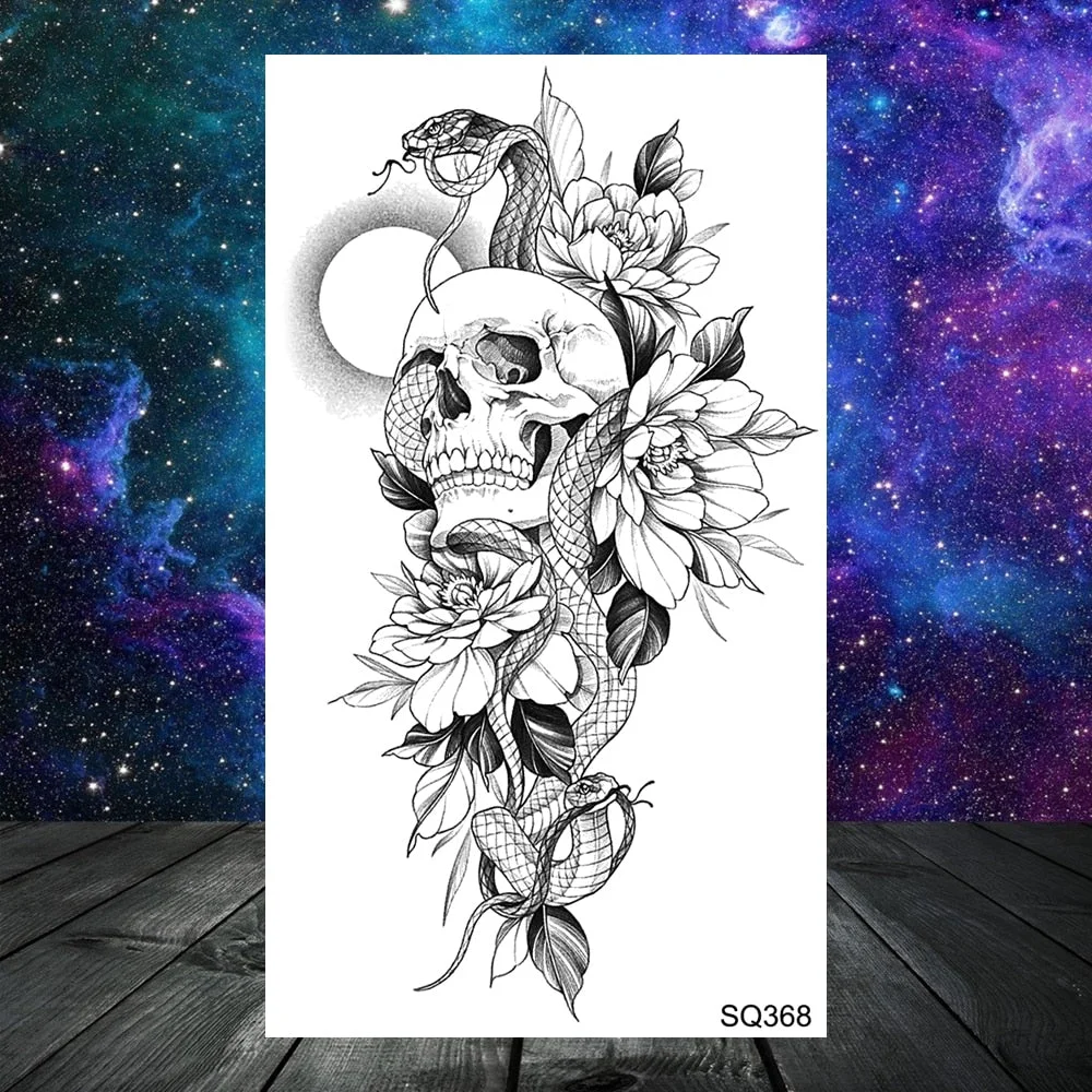 Realistic Rose Flower Snake Temporary Tattoos For Women Adult Skull Peony Lips Sword Tree Fake Tattoo Neck Arm Hands Small Tatoo
