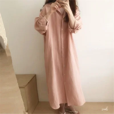 Simple Cotton Linen Solid Color Midi Dress