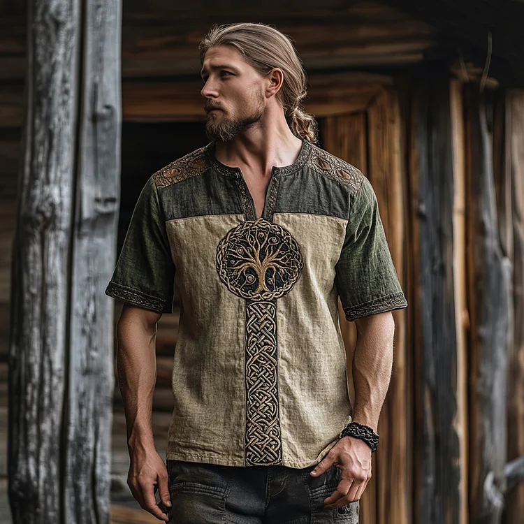 Men's Viking Celtic Knot Life Of Tree Linen Shirt