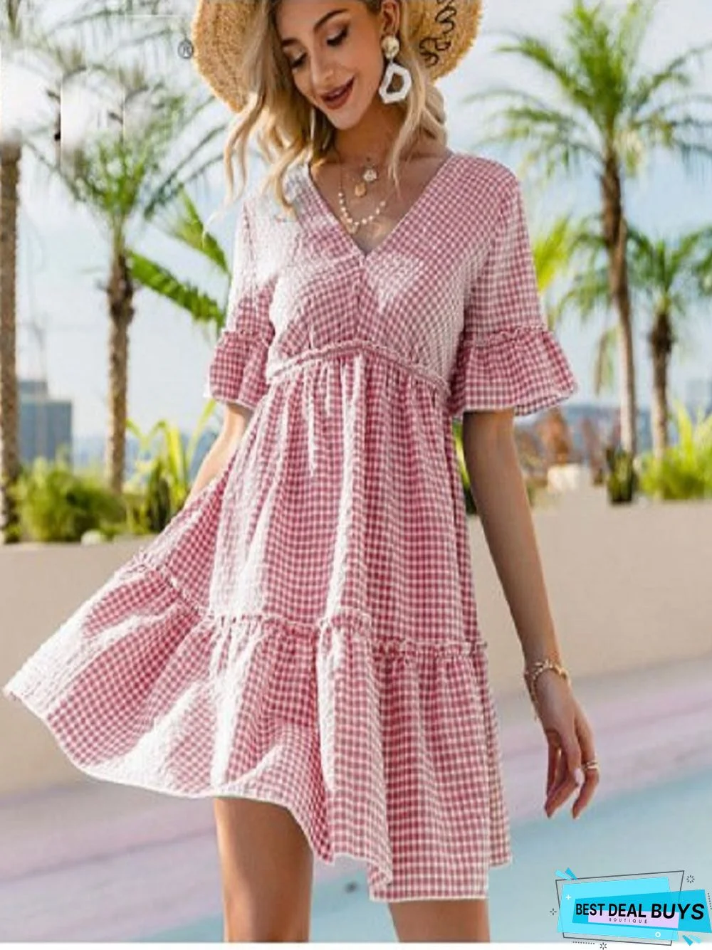 V-Neck Tie Loose Fashion Dress