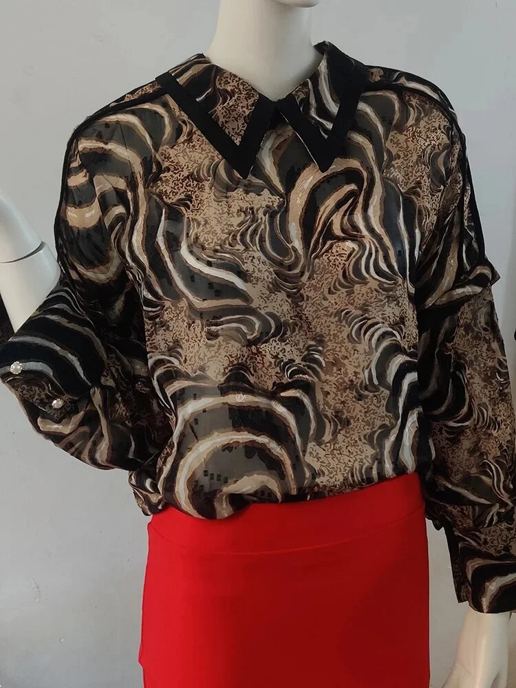 Dubeyi Autumn Puff Sleeve Shirts Blouse Women Floral Long Sleeve Lapel Buttons Vintage Shirts Elegant Blouses Tops Female GD631