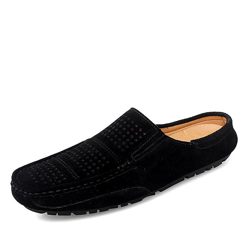 Luxury Casual Designer Slippers Men Half Shoes Brand Suede Leather Mens Casual Shoes Loafers Breathable Summer Mules Man Slides