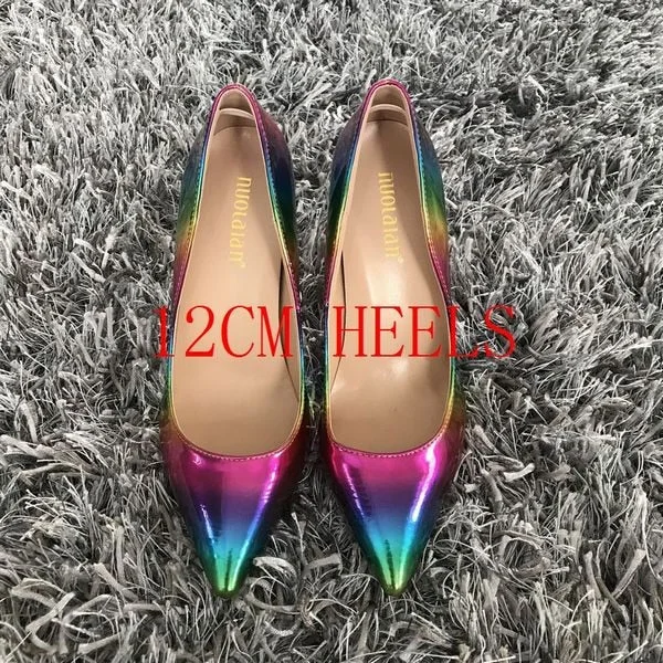 Brand fashion Women Shoes Colorful Rainbow Printed Woman Shoes Sexy Stilettos High Heels 12cm/10cm/8cm Pointed Toe Women Pumps