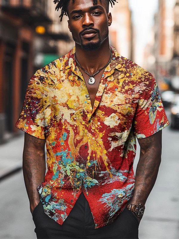Men's Colorful Ink Splash Abstract Art Print Casual Shirt